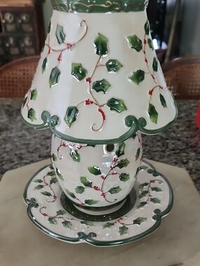 Vtg Yankee Candle Holiday Holly Ceramic Burner (3 Piece Set)